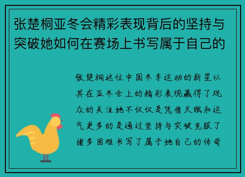 张楚桐亚冬会精彩表现背后的坚持与突破她如何在赛场上书写属于自己的传奇